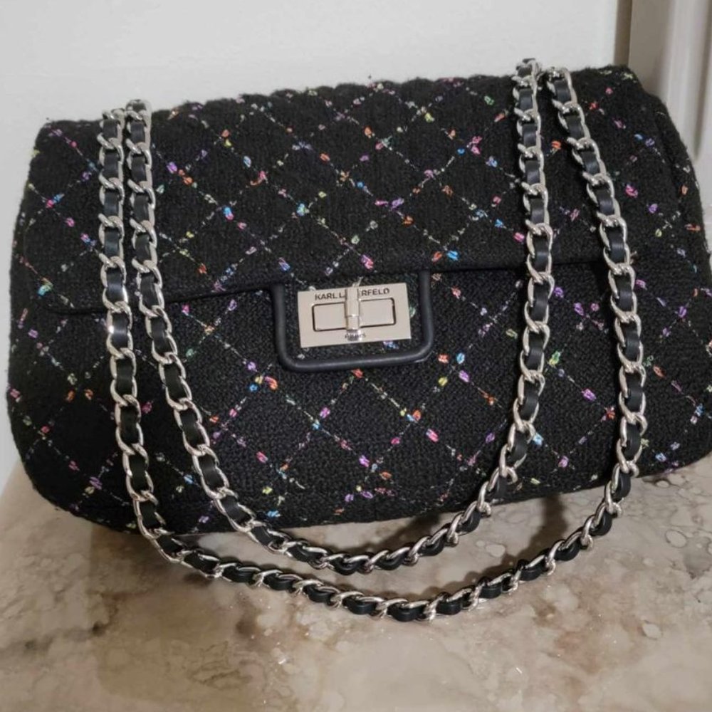 Karl Lagerfeld Women's Black & Multi Color Fabric Shoulder Bag,  NWOT
